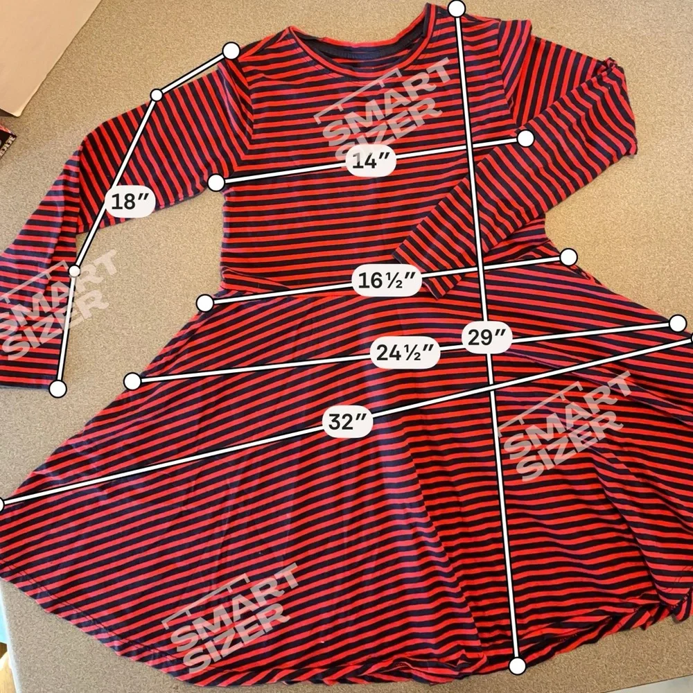 Primary Red/navy Kids long sleeve twirly dress mini stripe. Long sleeve Tee SZ12